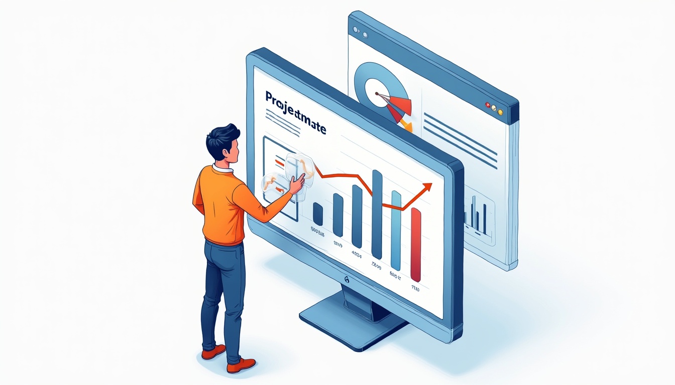 Ilustrație cu elemente de buget și dezvoltare web pentru pret realizare site.